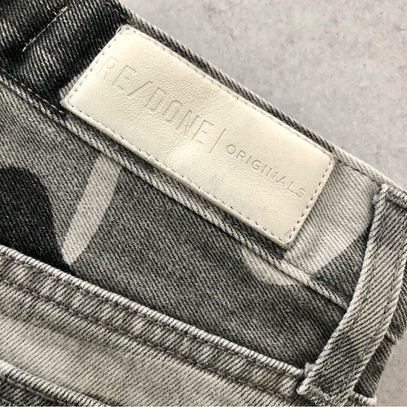 RE/DONE High Rise Ankle Crop Stretch Fray Hem Grey Camo Jeans 25 - Picture 10 of 12